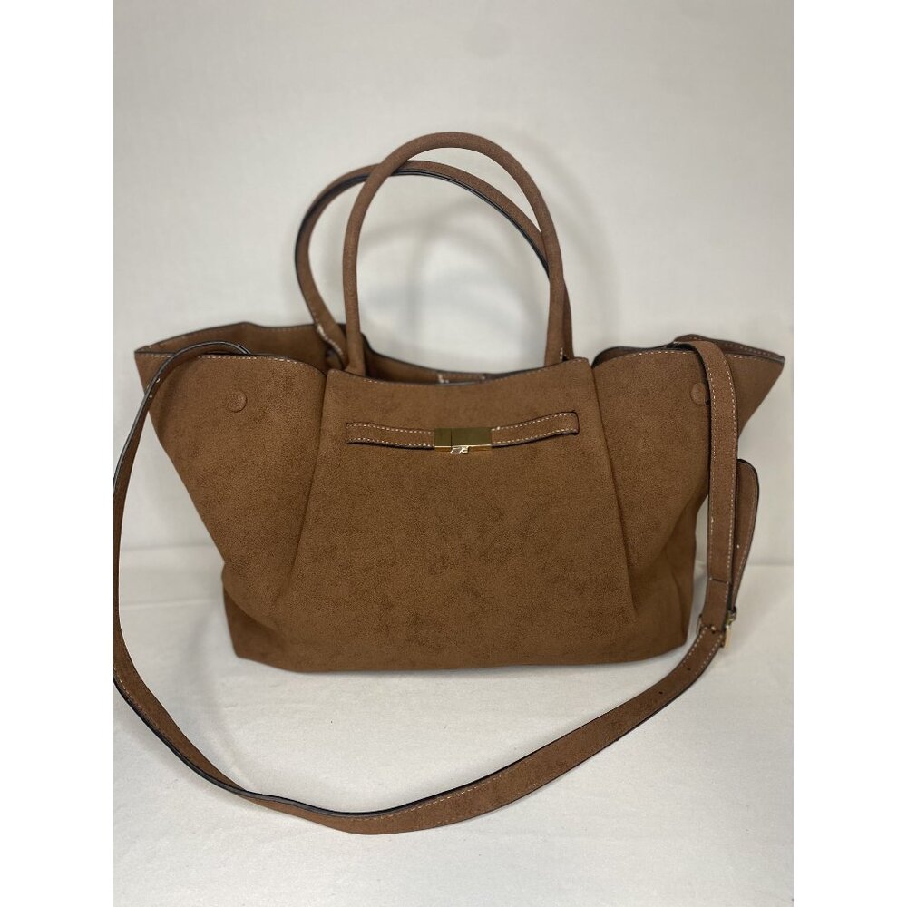 Brown Tote Bag With Dual Handles & Removable Strap